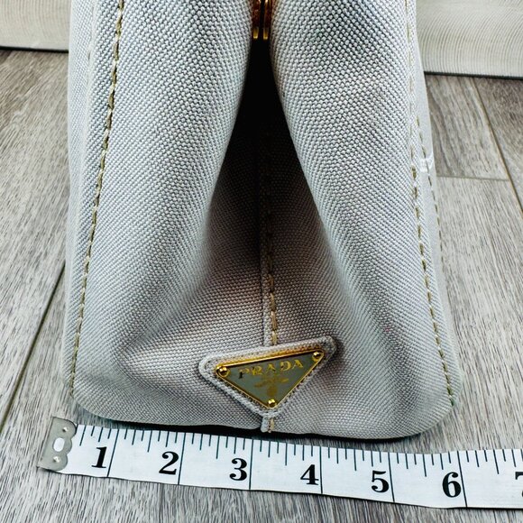 PRADA Canapa Gray Canvas Handbag Tote Preloved Condition COA Included - Picture 12 of 14